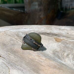 Sea tumbled olive green sea glass sterling silver soldered prong bottle top